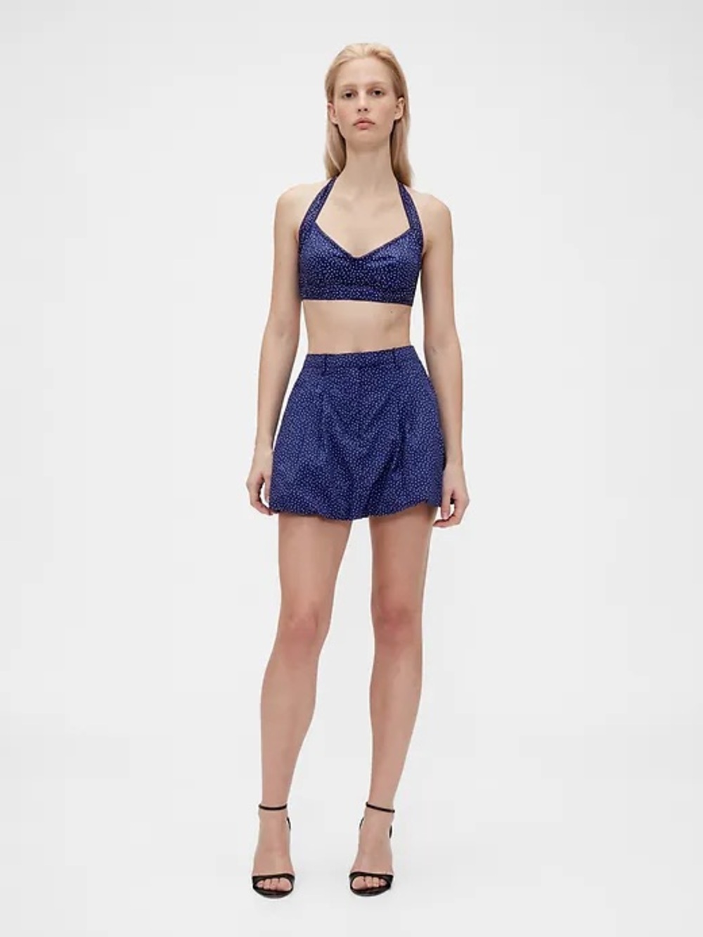 Gap Studio Bubble Mini Skirt Navy Polka Dot Women’s Pleated with Pockets 4